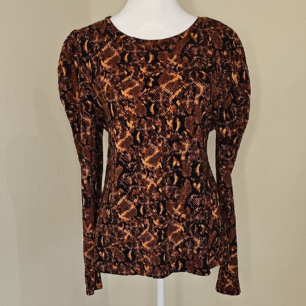 Ann Taylor Factory Snake Print Brown, Black Long Sleeve Knit Top Sz M - Picture 1 of 8